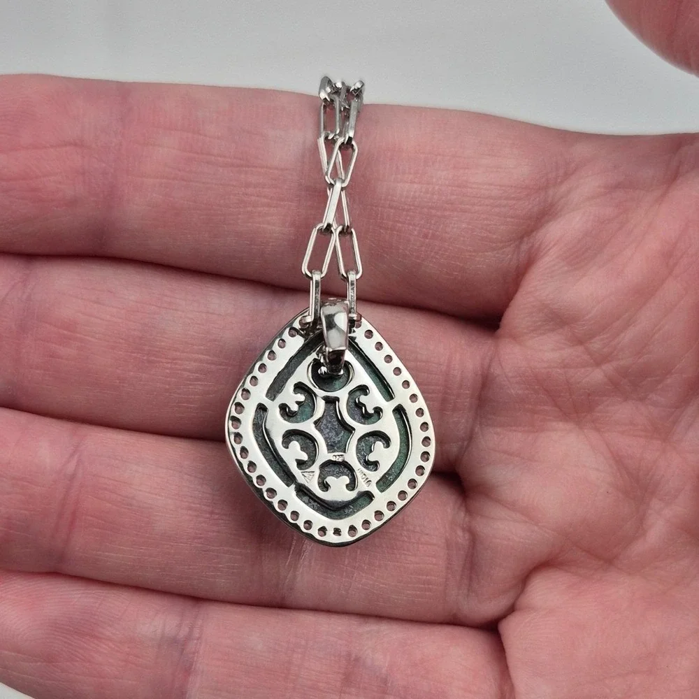 Sterling Silver Green Turquoise Pendant Necklace Removable Paper Clip 20